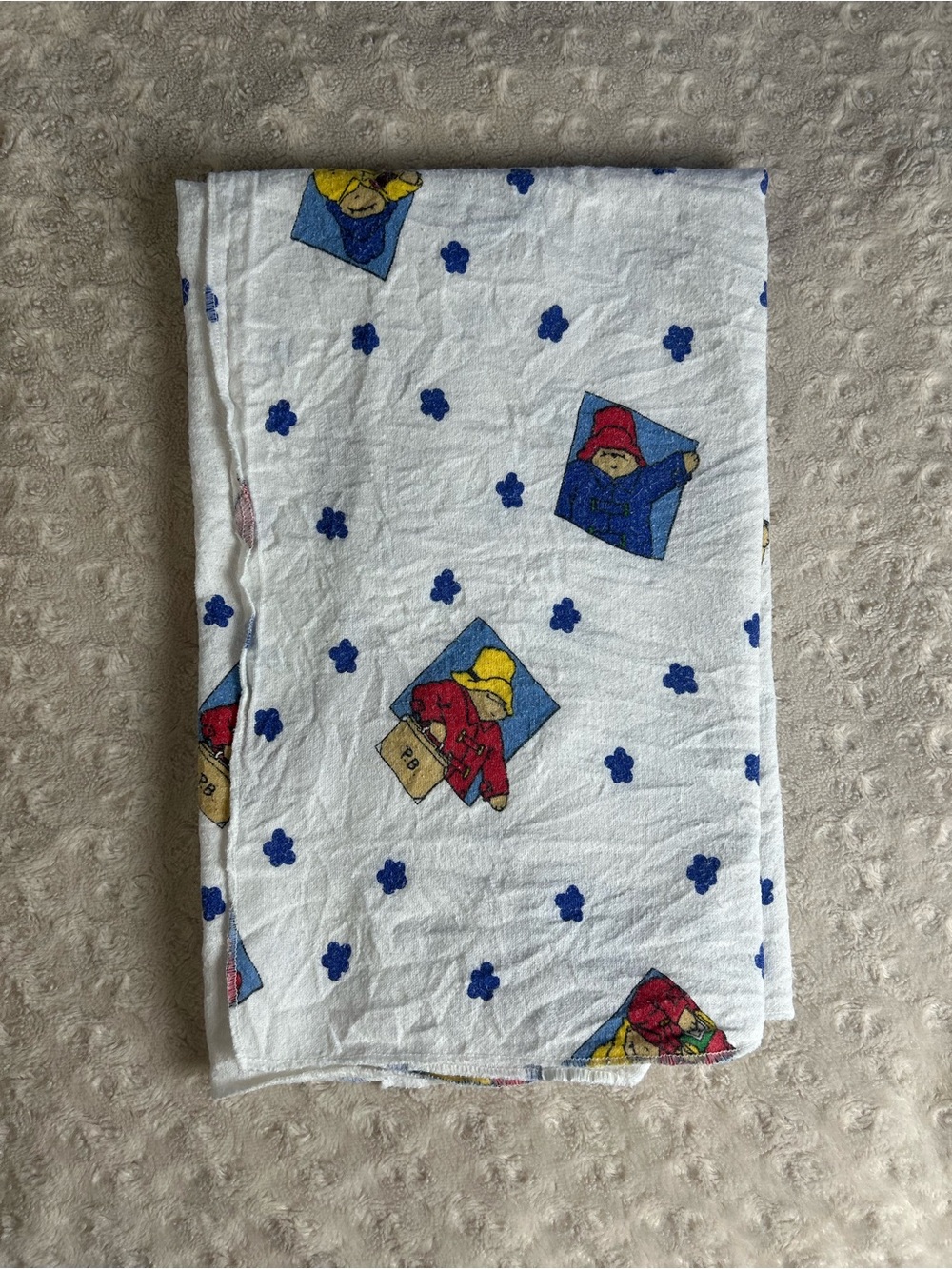 Vintage Paddington Bear Baby Receiving Blanket Flannel Raincoat Suitcase 90's